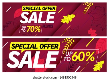 Autumn sale special offer set. Season discount vector banner
