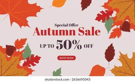 Autumn Sale Special Offer Template with Colorful Leaves Border