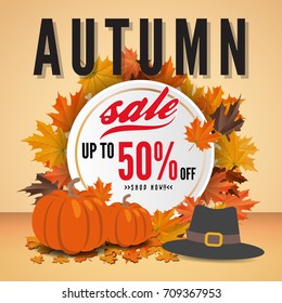 Autumn sale square banner background design for sale promotion, web banner or poster. Vector illustration
