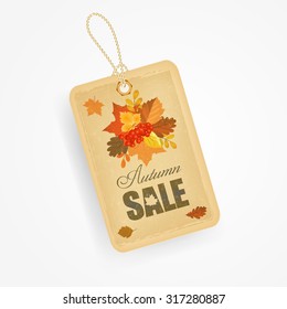 Autumn sale sticker with autumn leaves in vintage style. Vector illustration.
