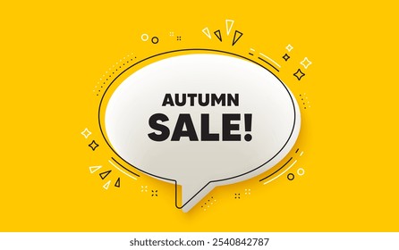 Autumn Sale tag. 3d speech bubble yellow banner. Special offer price sign. Advertising Discounts symbol. Autumn sale chat speech bubble message. Talk box infographics. Vector