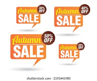 Burbuja de la etiqueta de la venta de otoño. Conjunto de 20%, 30%, 40%, 50% de descuento. Ilustración del vector