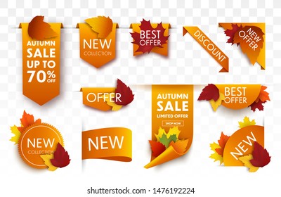 Autumn Sale Tags isolated. Vector paper scrol banner