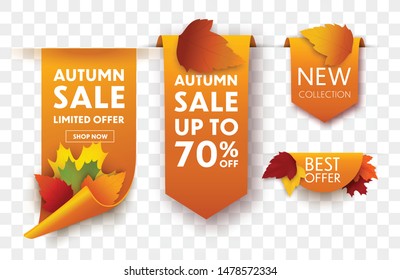 Autumn Sale Tags isolated. Vector paper scrol banner