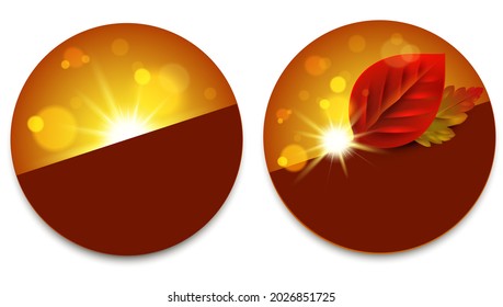 Autumn sale template label set with radiant bokeh sunlight and autumn leaves
