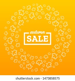 Autumn sale template. Seasonal discount offer. Vector illustration with autumn leaves of maple on yellow background. 