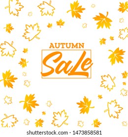 Autumn sale template. Seasonal discount offer. Vector illustration with autumn yellow and orange leaves of maple on white background. 