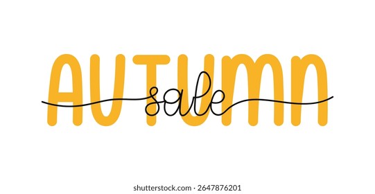 Autumn Sale text banner. Hand drawn Lettering. Seasonal discounts poster card. One line word for Fall season