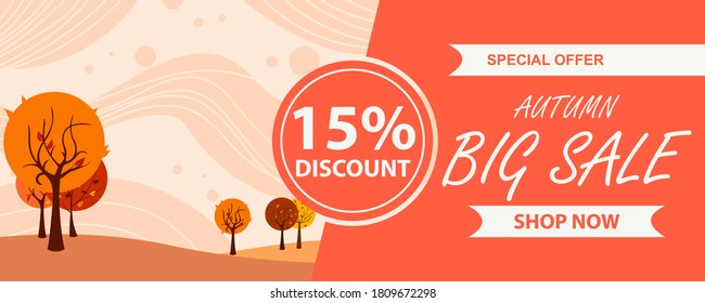 Autumn sale text banners for September shopping promo or autumnal shop discount. Vector maple and oak acorn leaf foliage, mushroom and berry for discount design of leaflet or web banner.