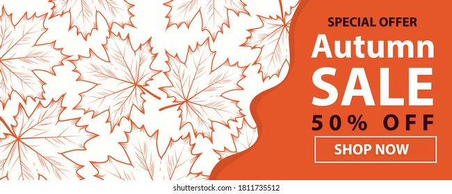 Autumn sale text banners for September shopping promo or autumnal shop discount. Vector maple and oak acorn leaf foliage, mushroom and berry for discount design of leaflet or web banner