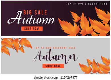 Autumn sale text banners for shopping promo. web banner template. vector illustration
