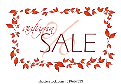 Autumn sale text with rectangular frame of autumn leaves 