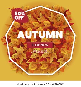 Autumn sale text typography poster for shopping promo vector illustration