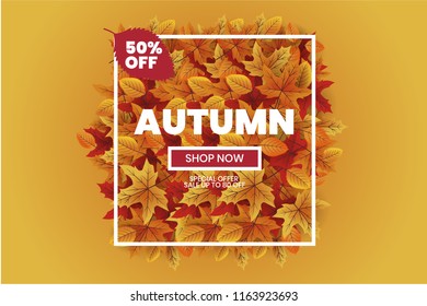 Autumn sale text typography poster for shopping banner vector illustration