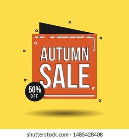 Autumn sale text vector banner with colorful seasonal fall leaves in orange background for shopping discount promotion. Vector illustration.
