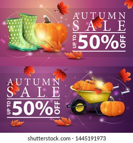 Autumn sale, two horizontal discount banners