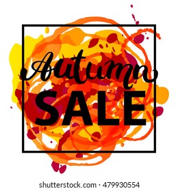 Autumn sale  typography poster with colorful splashes. Concept leaflet, flyer, poster advertising or any design. Vector illustration.