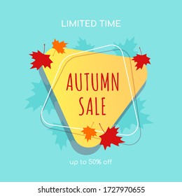 Autumn sale vector banner abstract background design with fall leaves, autumn typography and discount text. Vector illustration.