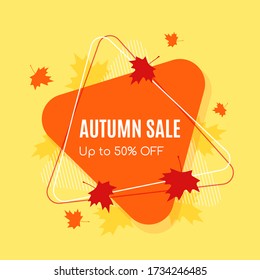 Autumn sale vector banner abstract background design with fall leaves, autumn typography and discount text. Vector illustration.