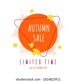 Autumn sale vector banner abstract background design with fall leaves, autumn typography and discount text. Vector illustration isolated on white background