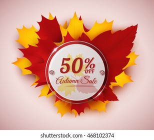 Autumn Sale vector banner with colorful bright leaves