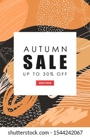 Autumn sale vector banner. Hand drawn abstract background.