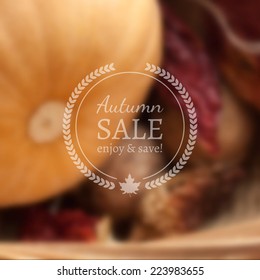 Autumn Sale Vector Banner on Vector Photorealistic Blur Background