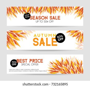Autumn sale vector banners. Season sale, special offer, discount printable template