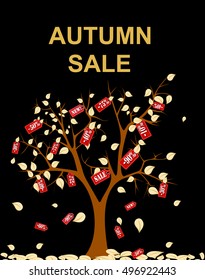 Autumn sale vector concept. Flat design. For sale and discount advertising. Product label 