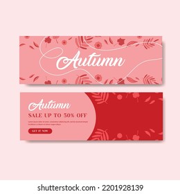 Autumn sale vector flat banners decorate with flowers and leaves for store special offer