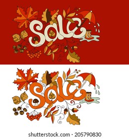 Autumn sale vector hand drawn banner  falling leaves illustration