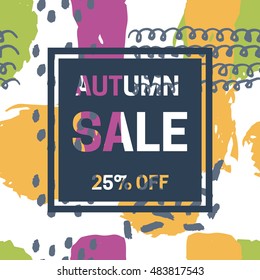 Autumn Sale vector illustration. Vector background in retro 80s, 90s memphis style. Text design for banner, business promotion, commerce, shop, fashion, design store .