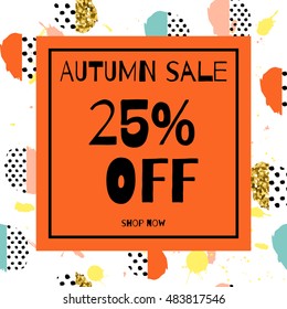Autumn Sale vector illustration. Vector background in retro 80s, 90s memphis style. Text design for banner, business promotion, commerce, shop, fashion, design store .