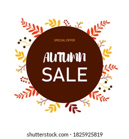 Autumn sale vector poster design. Poster design with bright autumn leaves. Vector illustration. EPS 10