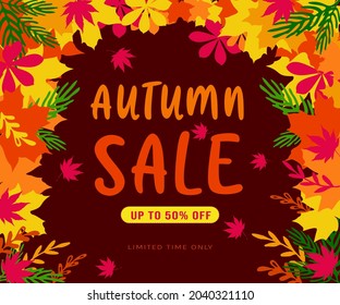 Herbstverkauf Vektor Poster Design mit bunten Ahornblättern und Verkauf Rabatttext für Herbstsaison Shopping Promotion. . Der Herbst hinterlässt Hintergrund, Vektorgrafik.