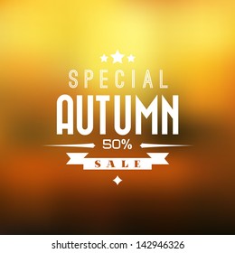 Autumn sale vector retro poster with abstract blurred fall background