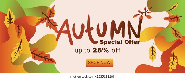 Autumn Sale Vector Template with Liquid Background and Colorful Leaves. concept of autumn special offer with abstract background banner template vector illustration