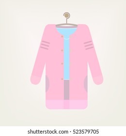 Autumn sale vector web banner. Flat design. Womens jacket, coat, cloak, sweater hanging on the hangers. Seasonal discounts in clothing store concept. For boutique promotions landing page design