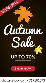 Autumn Sale vertical banner. Falling prices