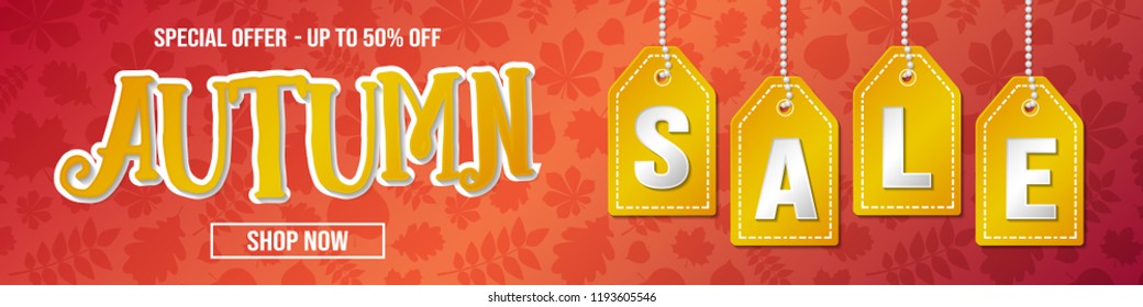 Autumn Sale - vibrant background with leaves. Vector.