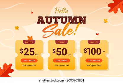 Autumn Sale Voucher Template Background Vector Illustration. Voucher Coupon