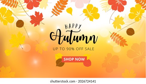 Autumn sale web banner with fall leaves. Vector