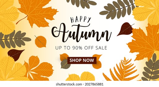 Autumn sale web banner with fall leaves. Vector