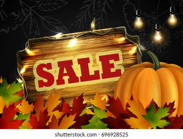 autumn sale wooden signboard