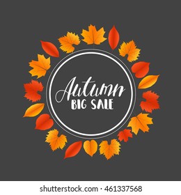 Autumn Sales Banner With Colorful Leaves. Vector.