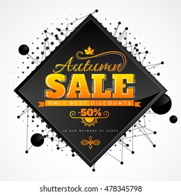 Autumn sales. Business illustration for the autumn sales and discounts. Vector illustration on the theme sale. Creative advertising sales and discounts.