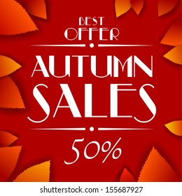 Autumn sales poster. Autumn sales with leaves. Autumn sales background. Autumn sales, best offer. Autumn sales vector on white background.