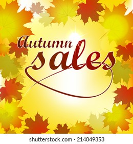 Autumn sales, vector background with leaves and light/vector illustration