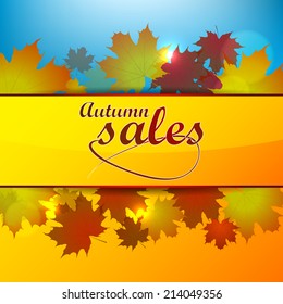 Autumn sales, vector background with leaves and light/vector illustration