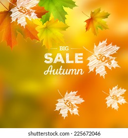 Autumn sales vector background with maple leaves